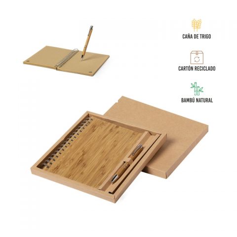 Set de bloc de notas y bolígrafo de bambú Chopo